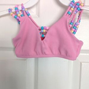 Peixoto Girls (Size 4) Pink Bikini/Halter/Crop Top With Beads